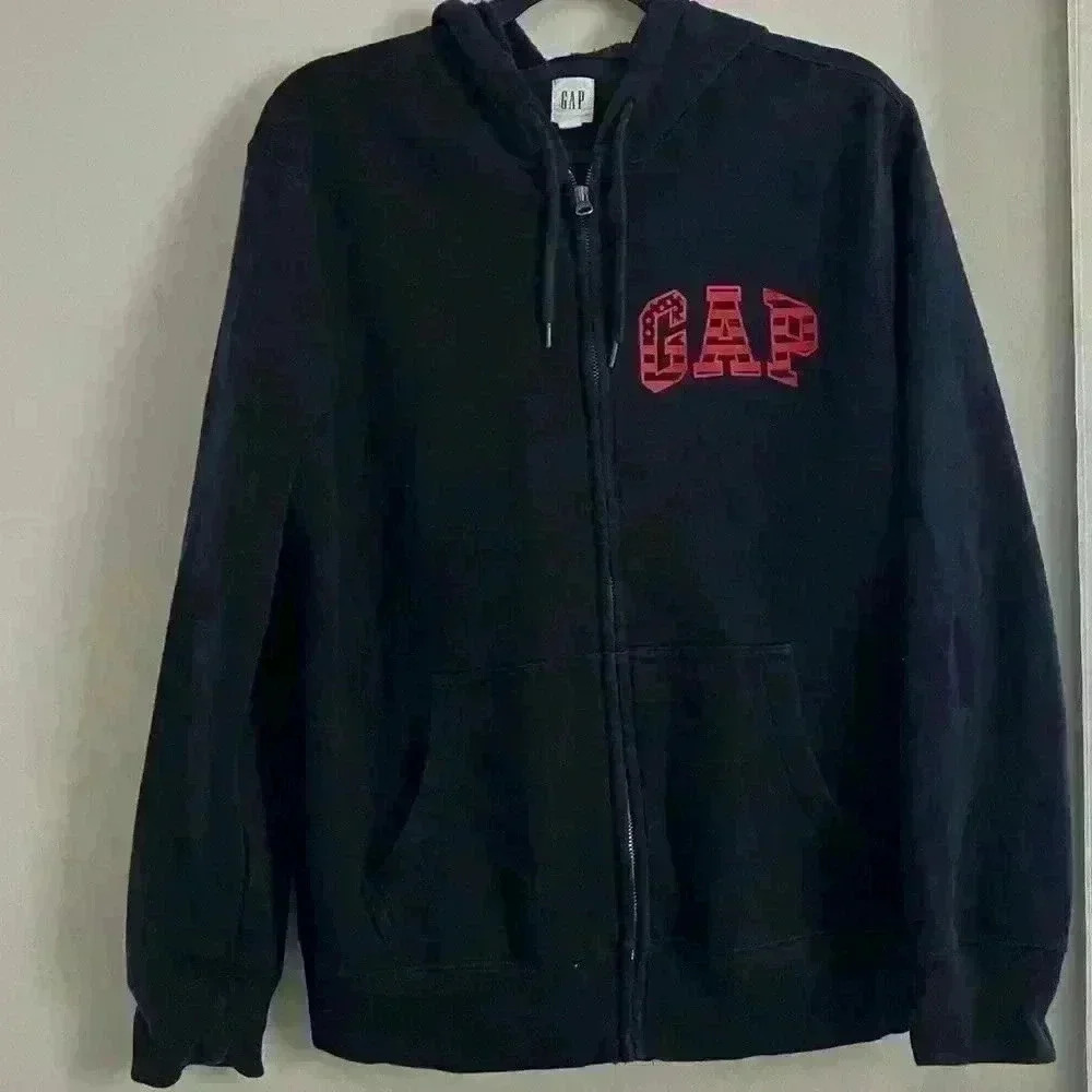 Gap logo hooded zip up sweatshirt w/ American Flag